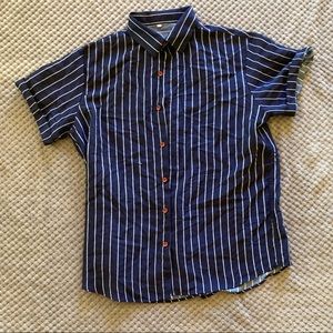 🤑Navy blue and white striped button down